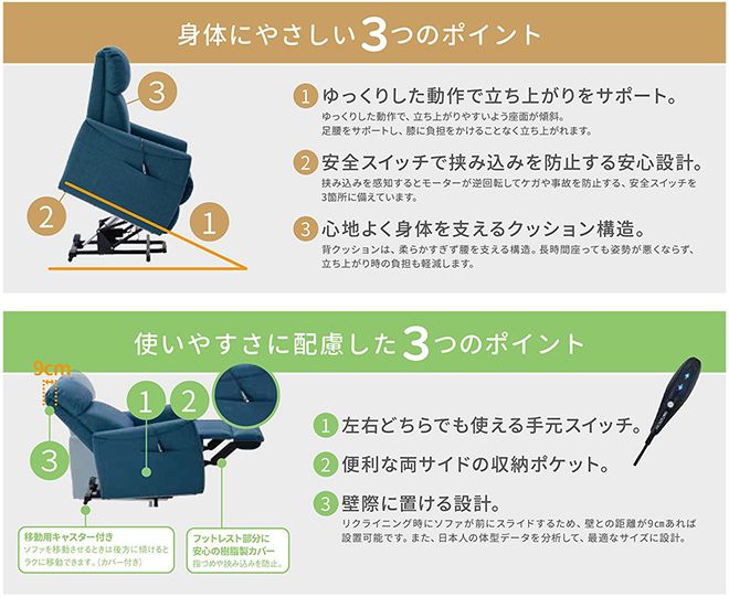 コイズミ 電動立ち上がりリクライニングソファ機能